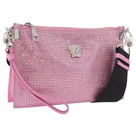Bolsa de Ombro VERSACE em Couro Rosa Prata Auth BA13994A Prata Rosa