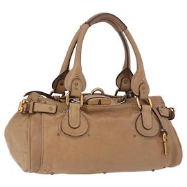 Chloé Bolsa Chloe Paddington de Couro Bege Ouro Prata Auth 190482V Prata Bege Dourado