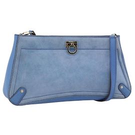 Borsa a tracolla Salvatore Ferragamo Gancini in scamosciato blu e oro Auth 190833 Blu D'oro