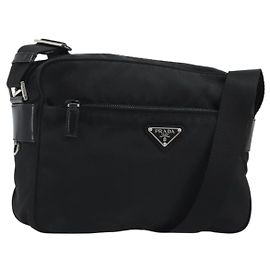 Borsa a tracolla PRADA Nylon Nero Argento Auth mr2725A Nero Argento