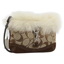 Coach Signature Accessory Pouch Canvas Beige Silver Auth 189969A Silvery Beige