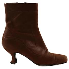 Prada Leather Ankle Boots Brown Brown