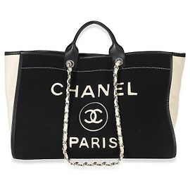 Tote Deauville Large em lã e pele de vitelo feltro preto e branco Chanel Preto