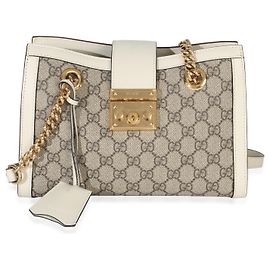 Gucci White GG Supreme Canvas Small Padlock Tote White Beige