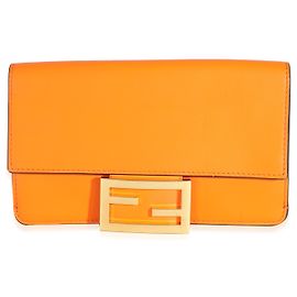 Mini bolsa baguette Fendi em couro de vitelo laranja com alça marrom 'Strap You' Laranja