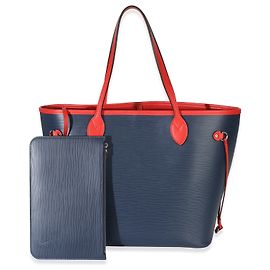 Louis Vuitton Blue Red Epi Neverfull MM Bleu