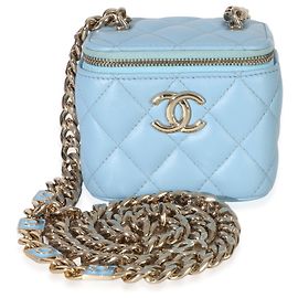 Chanel Blue gestepptes Lammfell Coco Chain Mini Vanity Case Blau