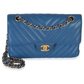 Bolsa Chanel Blue Chevron Lambskin Small Classic Double Flap Azul