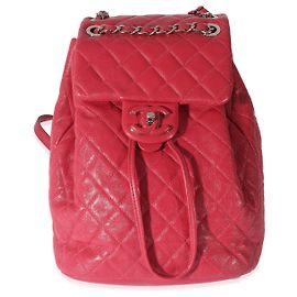 Chanel Red Quilted Calfskin Medium Covered CC Drawstring Backpack Pink