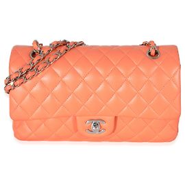 Chanel Orange Quilted Lambskin Medium Classic Double Flap Bag Orange