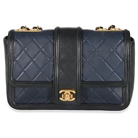 Borsa Chanel Navy Black Quilted Lambskin Medium Elegant CC Flap Bag Nero Blu