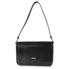 Prada Black Brushed Leather Shoulder Bag Black