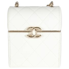 Chanel 22P White Quilted Lambskin Mini Box Clutch White