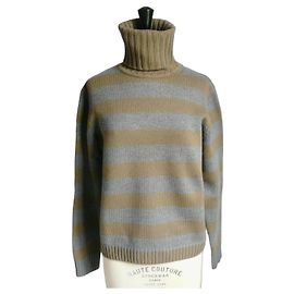 Christian Dior Herren Rollkragenpullover Gestreift Grau Kamel
