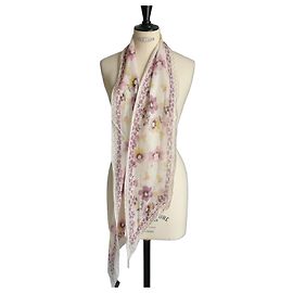 Louis Vuitton Lenço de Voile de Algodão Floral Marrom Rosa Branco Amarelo