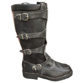Paraboot Parasouple Black Leather Motorcycle Boots Black