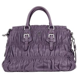 Prada 2000s Ruched Gaufre Shopper Tote Handtasche Lila