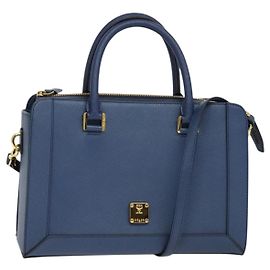 MCM Vintage Leather Handbag Blue Blue