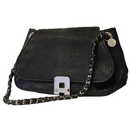 Reiss Black Embossed Leather Shoulder Bag Black