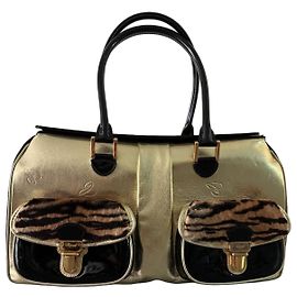 Borsa Chopard in pelle oro e nera con dettagli leopardati Nero D'oro