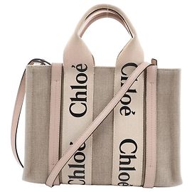 Bolsa 2Way de lona e couro Chloé Woody Small Bege x Rosa Bege