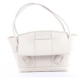 Bottega Veneta Arco Leather Maxi Intrecciato Handbag in White White