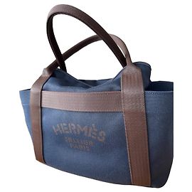 Hermès Sac de Pansage Groom Medium Canvas Tote Navy/Feu con tracolla, Molto buono Blu