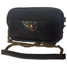 Claris Virot Sac à Main Lily Noir en Cuir Python Noir