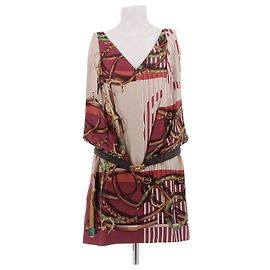 Gucci Vestido de seda con estampado multicolor Roja
