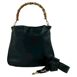 Borsa 2-Way in pelle e bambù Vintage GUCCI Nero