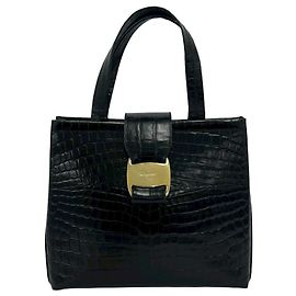 Salvatore Ferragamo Vintage Vara Hardware Leather Handbag Black