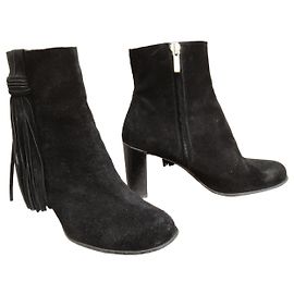 Karen Millen Black Suede Fringe Ankle Boots Black