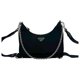 Bolsa de ombro 2-way em nylon e couro Prada Preto