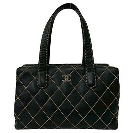 Sac cabas Chanel Matelassé Coco Mark Wild Stitch Leather Noir