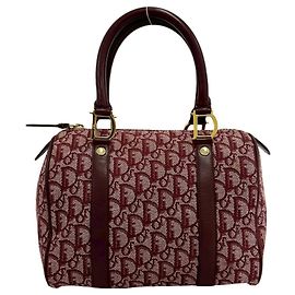 Mini borsa Boston in pelle e tela Christian Dior Rosso Bordò