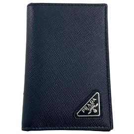 Prada Navy Saffiano Leather Card Case Navy blue