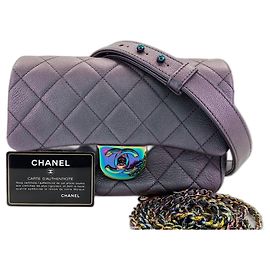 Bolsa de ombro Chanel em couro matelassê roxo Roxo