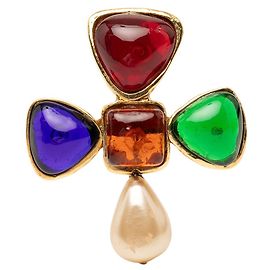 Spilla Broche Chanel Multi Gold Plated Multicolored Gripoix e Faux Pearl Altro