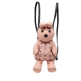 Mochila Rabbit Zoo Doll em couro de bezerro rosa e canvas revestido Visetos MCM Rosa