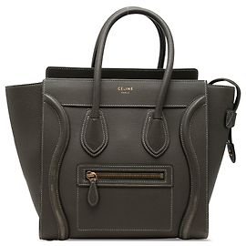 Céline Bolsa Tote Luggage em couro de bezerro granulado cinza Celine Micro Marrom Cinza antracite