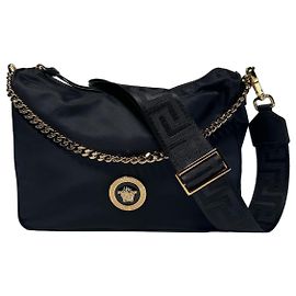 Borsa Hobo Versace Medusa Nera in Nylon Nero
