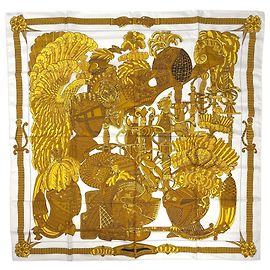 Hermès Sciarpa Hermes Carre 90 ARMETS en PANACHE Bianco Multicolore