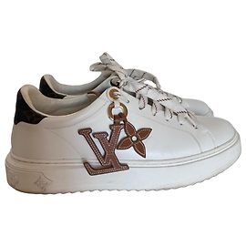 Baskets en cuir blanc monogramme Louis Vuitton Marron Blanc Monogramme