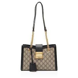 Pequena bolsa de ombro Gucci GG Supreme Padlock Chain Marrom Bege