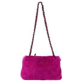Chanel Vintage CC Chain Rabbit Fur Small Pink