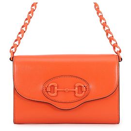 Bolsa de ombro em couro Gucci Horsebit 1955 Laranja