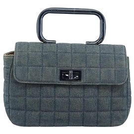 Chanel Chocolate Bar Mademoiselle Top Handle Quilted Denim Small Blu