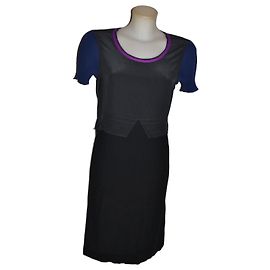 Abito Midi Sonia Rykiel in Seta e Cotone Nero e Viola Nero Blu Porpora