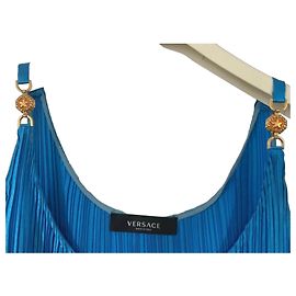 Vestido de seda plisado azul Versace Azul