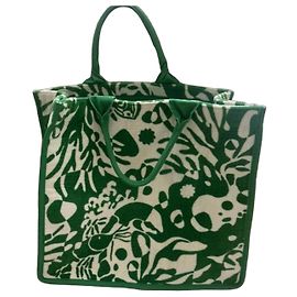 Eres Bolso Tote de Lona Estampada Verde y Blanco Blanco Verde